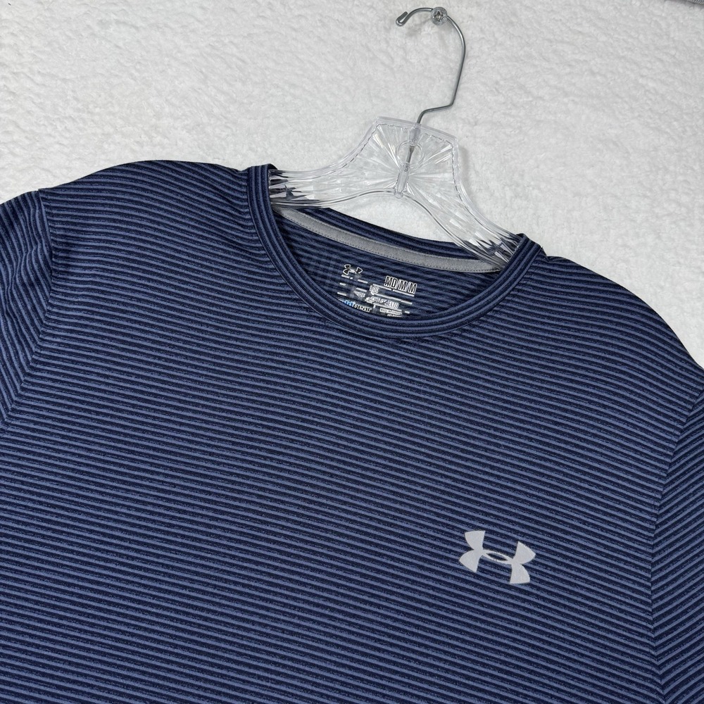 Under Armour Shirt Mens M Blue Stripe Cold Gear Long Sleeve T Shirt Loose‎ Light